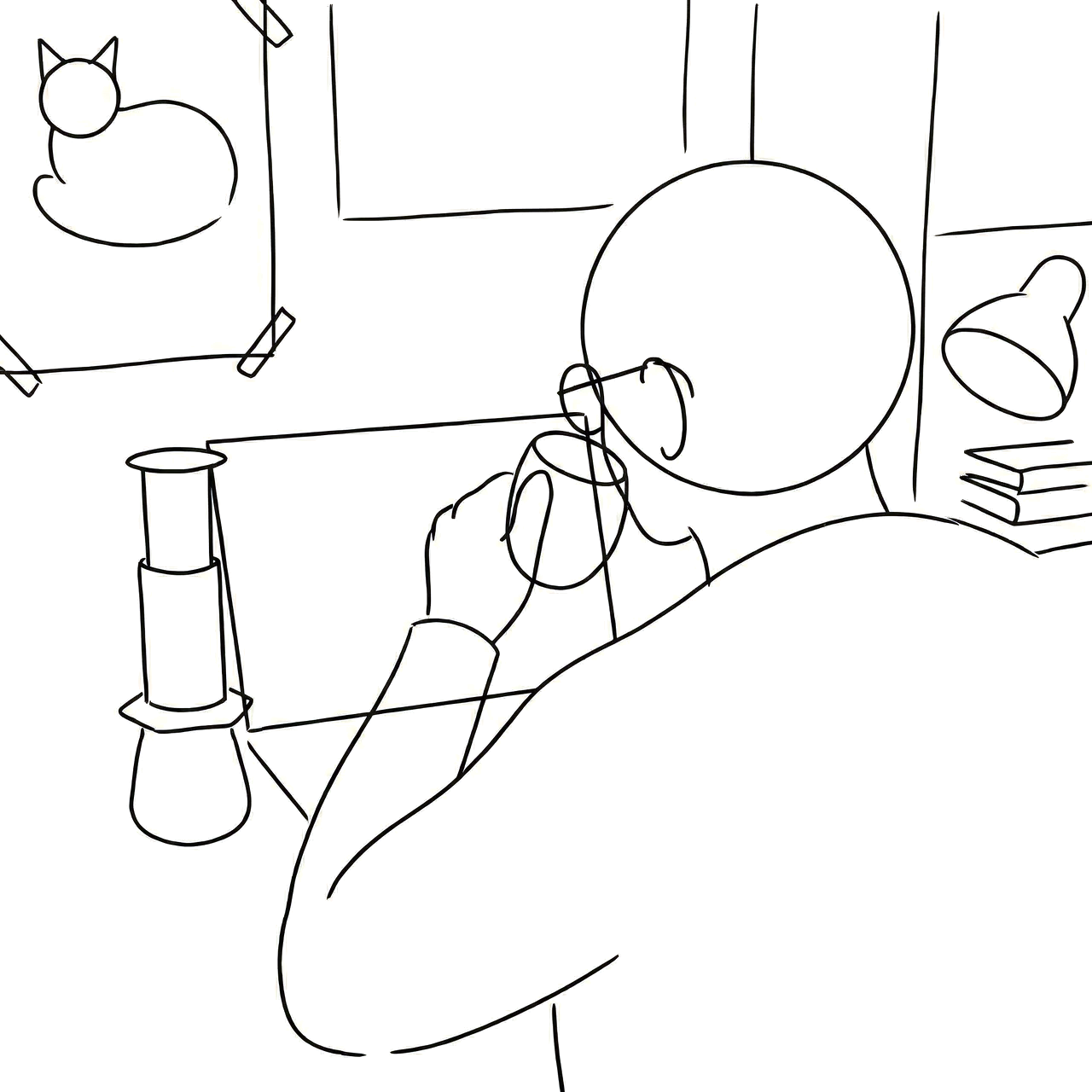 Sketch portrait of Dhruv Garg working at a desk